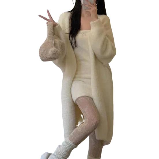 Женское зимнее пальто с длинными рукавами, утолщенное плюшевое, однотонное, длиной до середины икры, уютный кардиган с защитой от ветра и температурным фиксатором