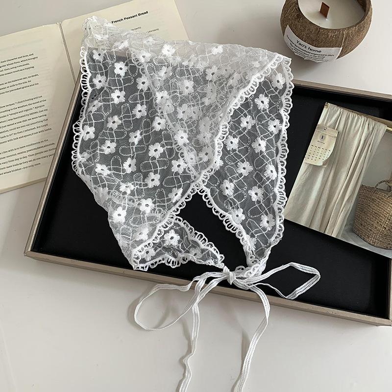 Retro Lace Bandana Headband White Woven Floral Print Hair Scarf Bohemia Triangle Headscarf Hat Sweet Women Hair Accessories