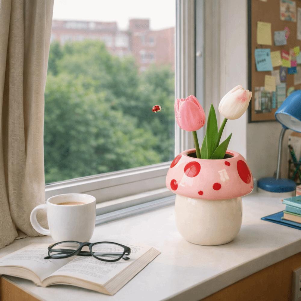 Creative Decoration Mushroom Decorative Piece Pink and Red Makeup Brush Holder Office Environment