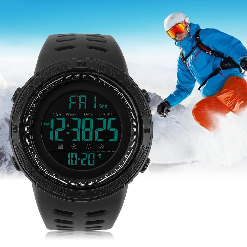 Мужские цифровые наручные часы с подсветкой, круглые, водонепроницаемые, спортивные, черные