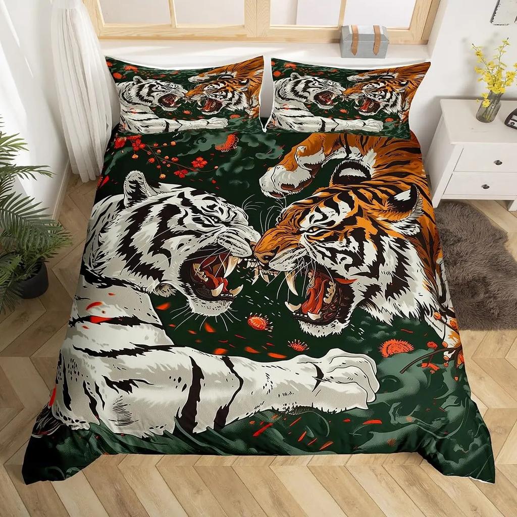 Комплект постельного белья Тигр Кинг Квин Одеяло с дикими животными Постельное белье Дикая природа Пододеяльник Современное искусство Покрывало для мальчиков Девочек Декор спальни