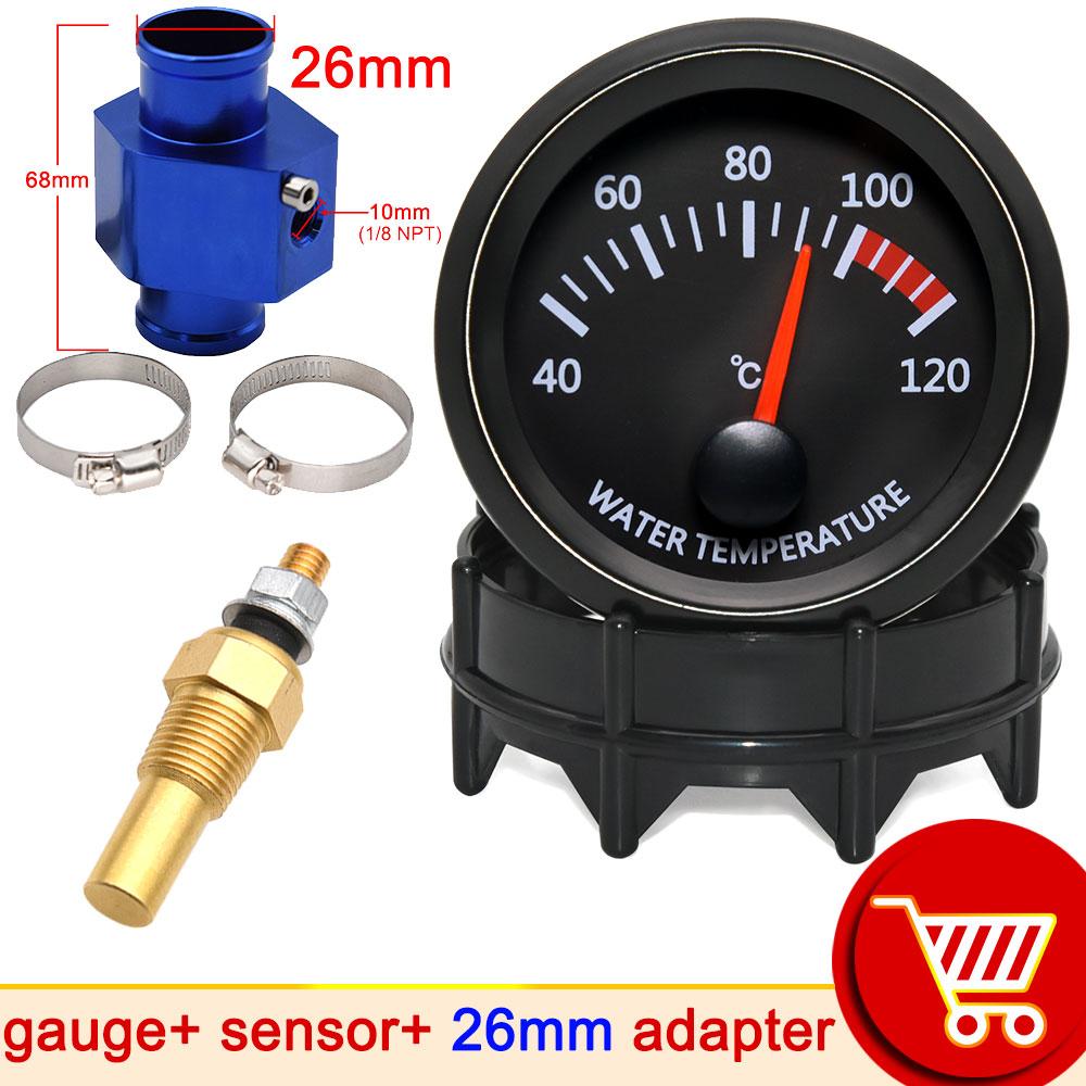 12V 52mm Car Water Temperature Gauge 40~120 ℃ + Water Temp Sensor 10mm Water Temp Joint Pipe 1/8NPT Sensor Adapter Car