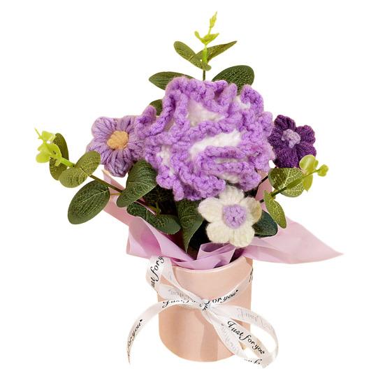 Вязаный Цветочный Букет Ручной Работы Искусственный Вязаный Букет Подсолнух Гвоздика Тюльпан Пушистые Цветы Подарки для Мамы Жены на День Рождения Юбилей