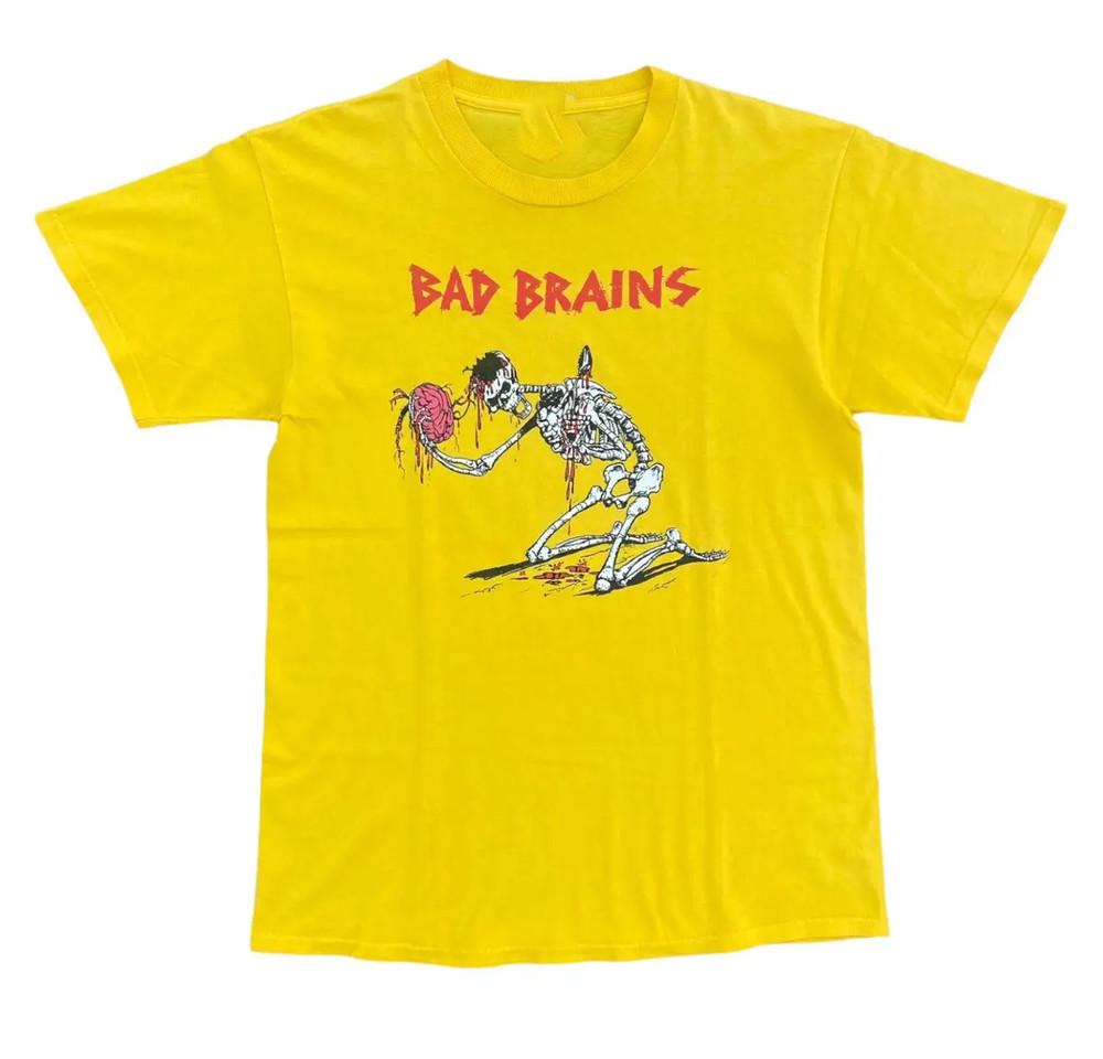 Винтаж Группа Bad Brains Скелет Плотный Хлопок Желтый Все Размеры Футболка BL539 Унисекс Футболка