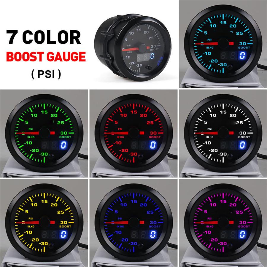 52mm Car Truck Turbo Boost Meter 0-30 PSI Pressure Gauge Digital & Pointer 12V