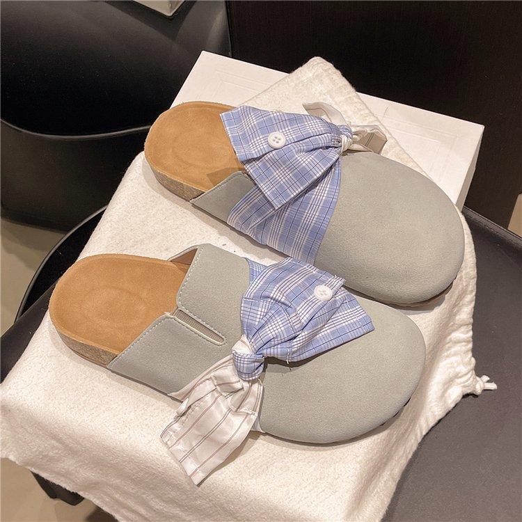 [Ushilai] Thick-bottomed Flat-bottomed Bag Head Slippers for Women's 2025 Summer New Non-slip Boken Semi-slippers