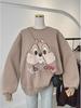Свободный свитер с вышитым корейским 3D-мультяшным рисунком для женщин - плюс бархат, утолщенный, идеально подходит для осени/зимы 2023 года.