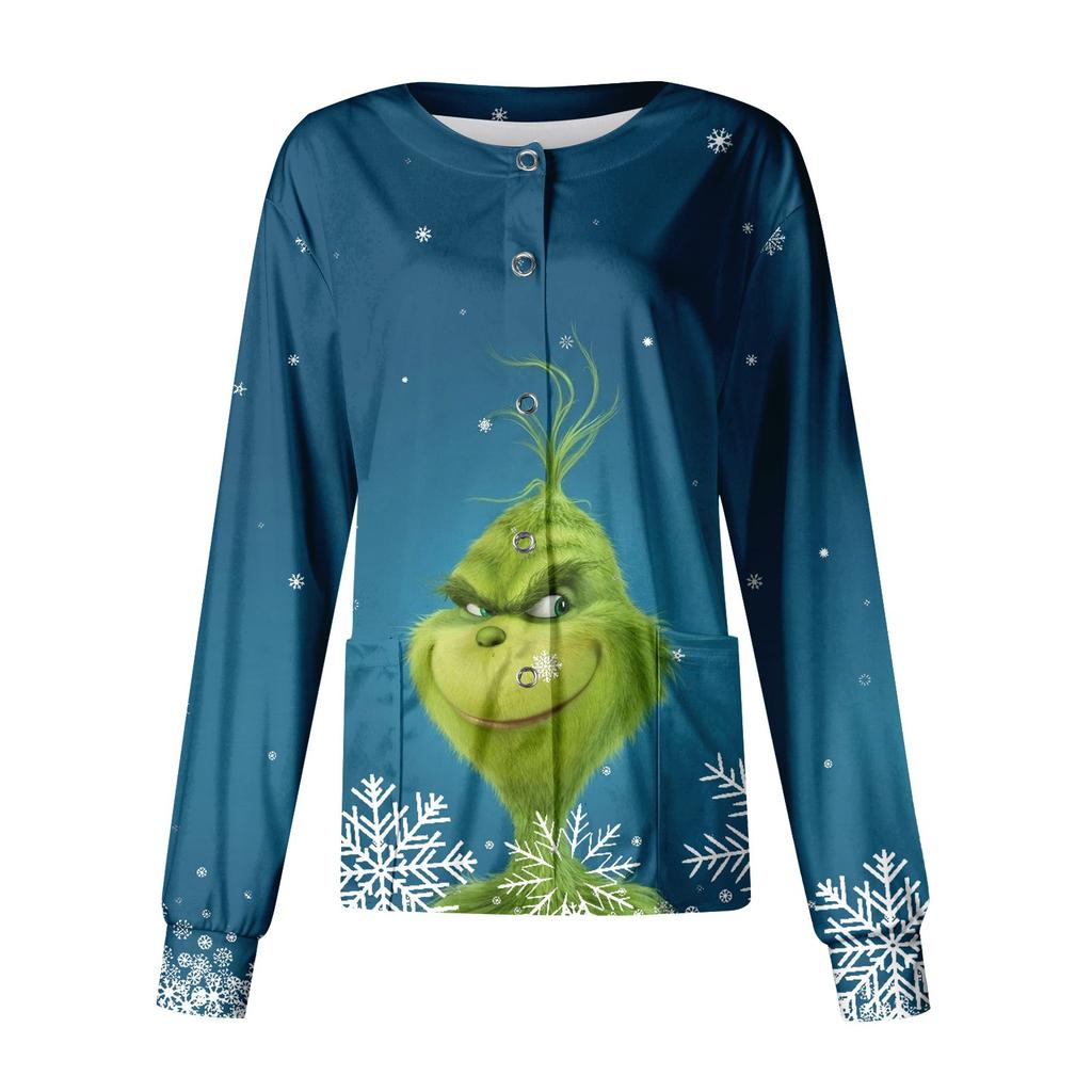 Женский повседневный однобортный топ с длинным рукавом и рождественским принтом Dry-nurse