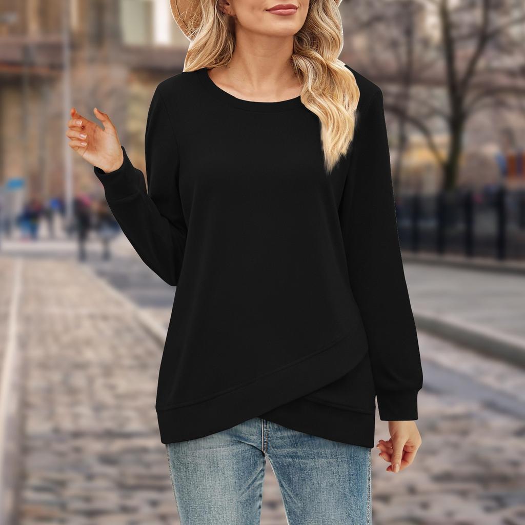 Новая женская однотонная толстовка с круглым вырезом, рубашка с длинными рукавами, осенние женские топы
