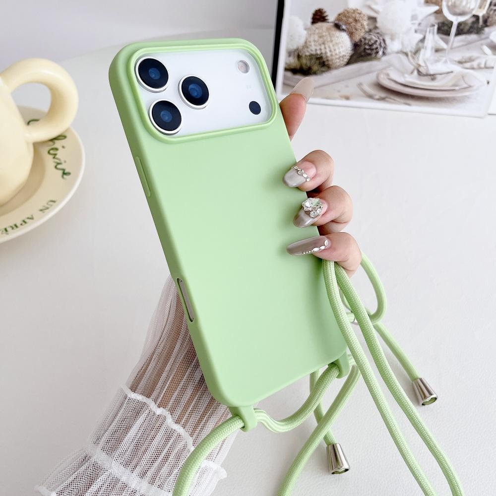 Матовый силиконовый мягкий чехол для iPhone 17 Pro Max Air 16 15 13 12 11 14 Plus с ремешком-цепочкой через плечо, противоутерянный шнурок, ремешок, чехол