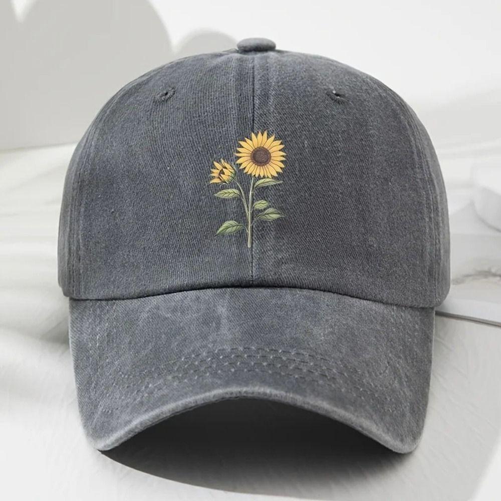 Sunflower Printed Baseball Cap Distressed Travel Hat Vintage Dad Hat For Women Man