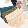 High Waist Satin Retro All-match Hollow Lace Splicing Pure Cotton Silk Antibacterial Crotch Large Size Women's Briefs