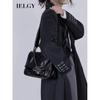 Women's Black Fashion Messenger Bag, Soft Leather Retro Commuter Tote Bag, Locomotive Chain Underarm Bag Can Be Carried