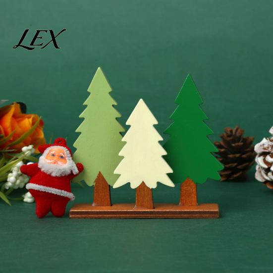 Tree Theme Home Decor Wooden Christmas Table Sign, 3 Colors Pine Sign with Wood Base, Rustic Xmas Desktop Decoration for Holiday Party