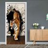 3D Door Sticker Animal Tiger Painting for Interior Door Removable Murals Wallpaper for Bedroom Living Room PVC Waterproof Decal Door Home Decoration