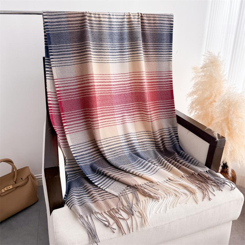 Простой женский шарф в клетку в корейском стиле, шаль из имитации кашемира, зимний толстый теплый шейный платок, эшарп, накидка, дизайнерский женский