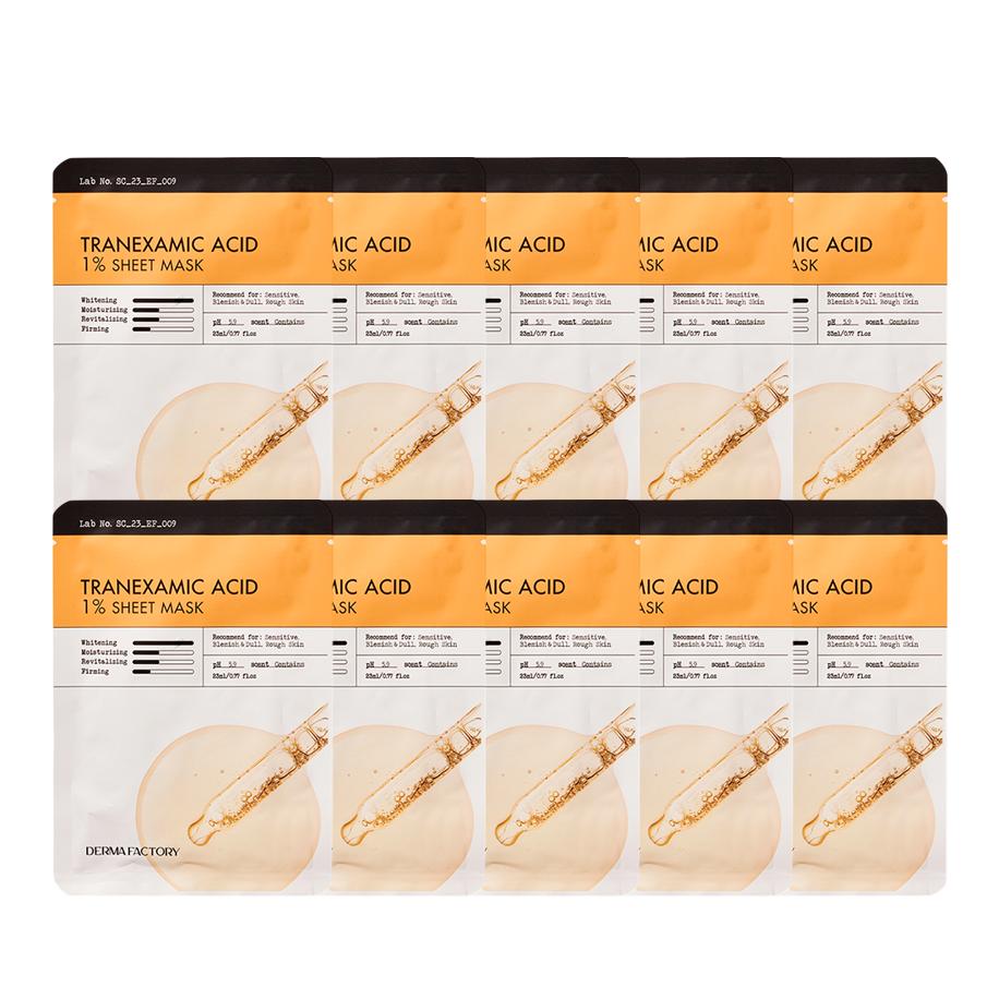 DERMA FACTORY Транексамовая кислота 1% Тканевая маска 23мл – Осветляющая и ухаживающая за пигментными пятнами эссенциальная маска с ниацинамидом и глутатионом, корейская