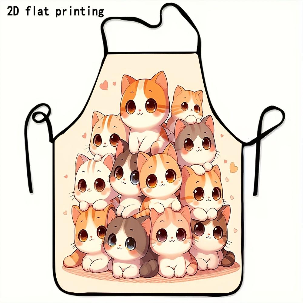 1pc Cat-Themed Apron Suitable for Home Kitchen, BBQ, Baking & Cafes - Adorable Kitten with 2D Flat Pattern, Apron for Cooking, Parties, Gifts for & (C