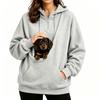 Women'S Half Zip Hooded Sweater Pet Pocket Small Dog Loose Fall/Winter Top