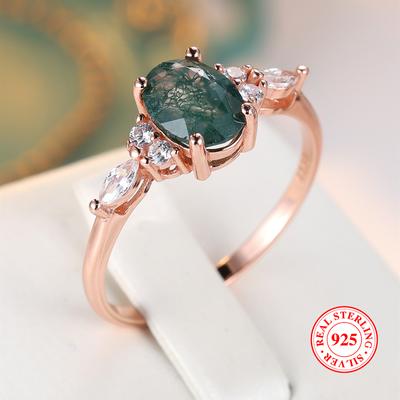 Настоящее 925 пробы серебро зеленый мох агат агат кольцо для женщин подарок на день святого валентина ювелирные изделия