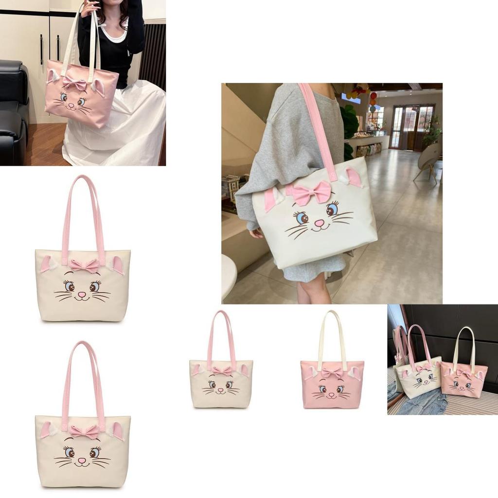 Mary Cat Cartoon Tote Bag With Bow For Daily Use And Storage