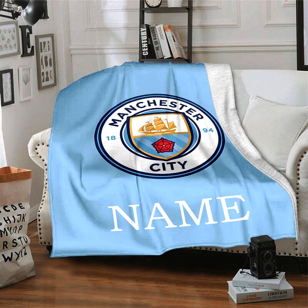 Custom Name Manchester City Crest blanket for Couch & Bed, Plush Cozy Fuzzy Blanket Super Soft & Warm Blankets for Fall and Winter. 0908266
