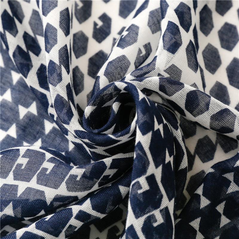 Spring Autumn Fashion Luxury Brand Navy Blue Dot Viscose Shawl Scarf Women High Quality Print Hijabs and Wraps Muslim Sjaal
