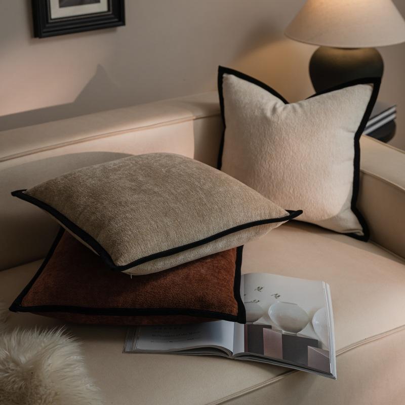 Чехол для подушки из простой синели, подушки с черной окантовкой, декоративный чехол для дивана и кресла, французский элегантный, украшения для дома