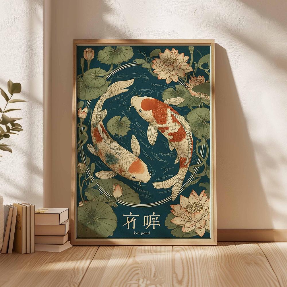 Japanese Fun Koi Fish Puffer Canvas Wall Art, Vintage Ukiyo-e Style Print, Home Izakaya Restaurant Decor-frameless