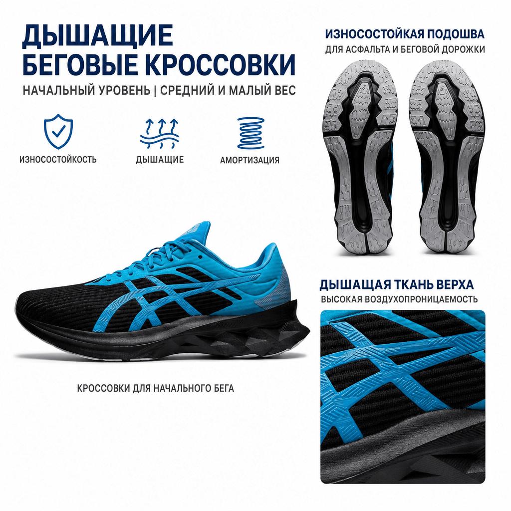 Asics Novablast 1 Удобная Универсальная Ткань Низкий Верх Повседневные Кроссовки для Бега Мужские кроссовки Синий Черный 1201A065-008