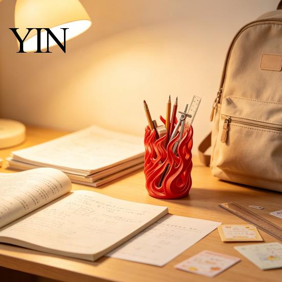 Creative Desk Ornaments Flame Shape Pen Holder, 3D Printed Hollow Pencil Cup, Desktop Storage for Utility Knives Decorative Organizer Makeup