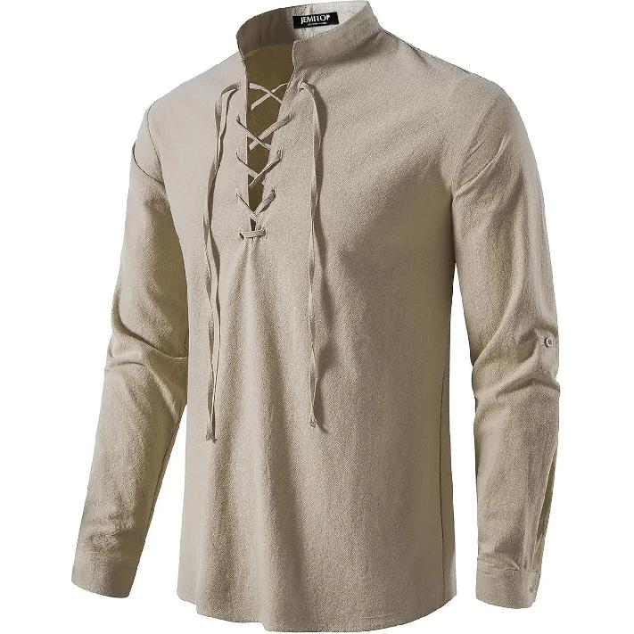 JEMITOP Men's Pure Cotton Retro Lace Up Shirts for Renaissance Pirate Medieval Viking