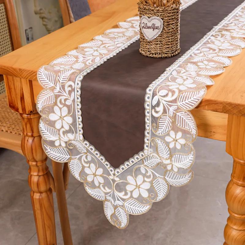 Lace table runner American luxury waterproof and oil-proof pu dining table shoe cabinet strip tablecloth table runner