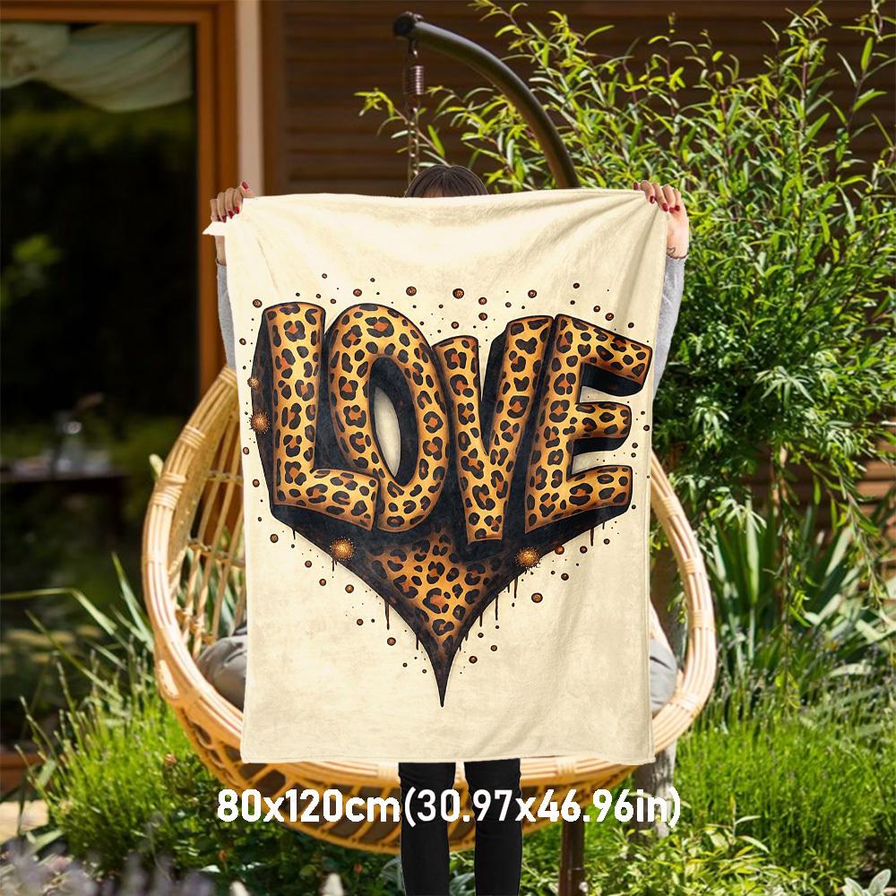 1pc love leopard print Outdoor Flannel Blanket Soft Warm All-Season Throw for Sofa Bed Car Camping Office, Cozy Gift Idea1183S