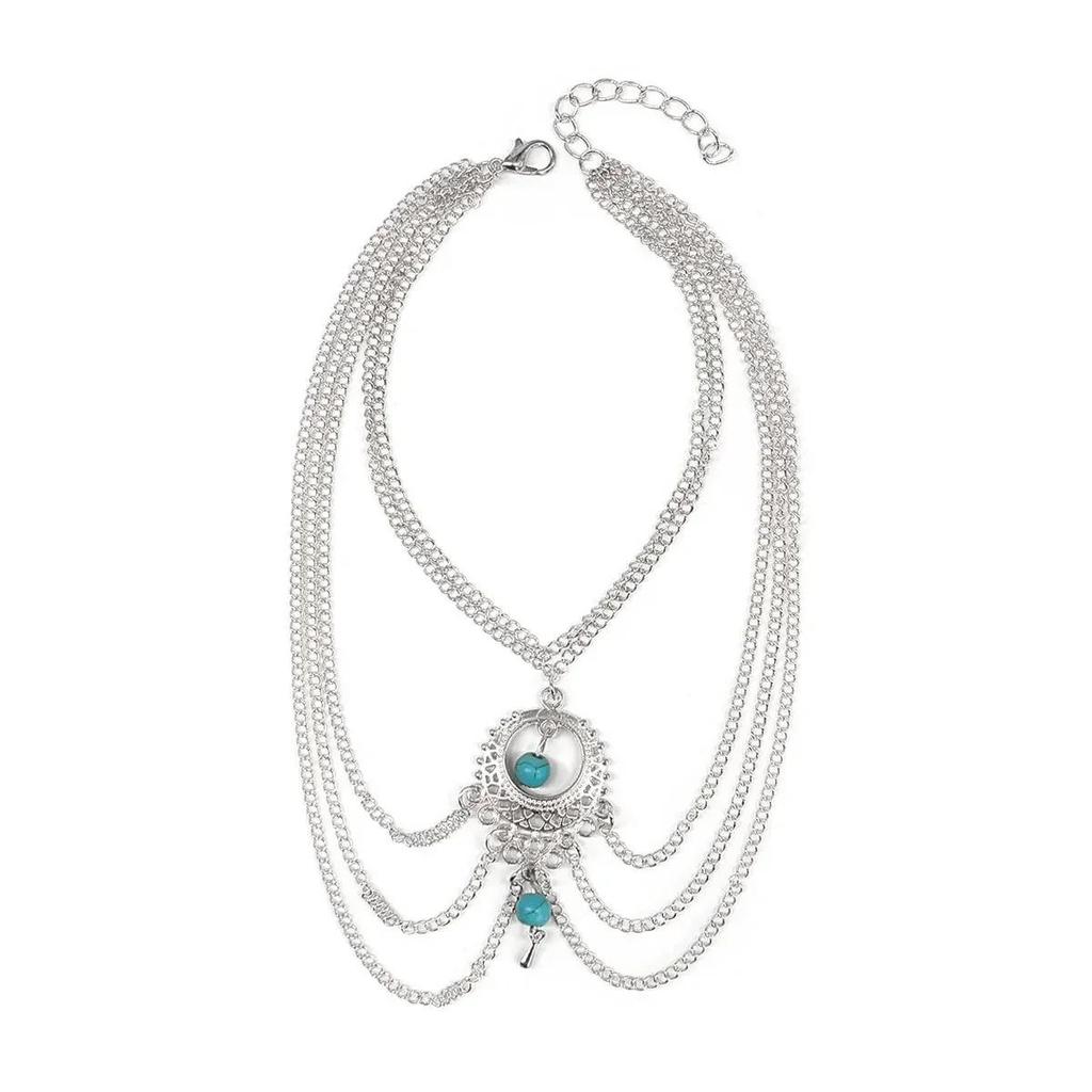 Шнурки на щиколотку Seaside Beach Винтажные ажурные бирюзовые цепочки на щиколотку с каплями воды Богемные цепочки на щиколотку с кисточками Геометрические