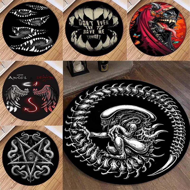 Dark Demon Round Carpet Decorate Living Room Fluffy Printed Home Coffee Tables Mat Modern Fashion Bedroom Rug Halloween Decor