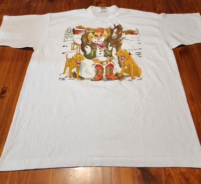 Vintage Nature Tee XL Snowman Animals Dogs Horse Fruit Of The Loom Single Stitch