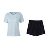 Li Ning Модный Простой Дышащий Короткий Рукав Удобные Брюки Повседневный Спортивный Костюм Женский костюм Облачно-Фарфорово-Синий Черный W838-3+W518-1