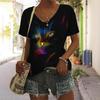 Summer V-neck 3D Cat Printed Top Fashionable Casual Short Sleeved Women's T-shirts