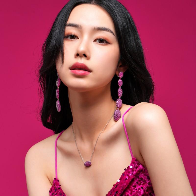 APM Monaco necklace Rose red oval necklace + rose red oval long earrings combination (20% off for two pieces) F Endless Love