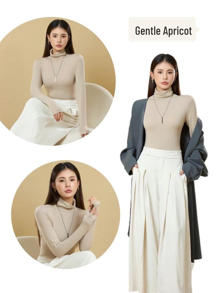 Women's Turtleneck Base Layer: Tencel Wool, Slim Fit, High Elasticity, Long Sleeve, Warm Autumn-Winter Top