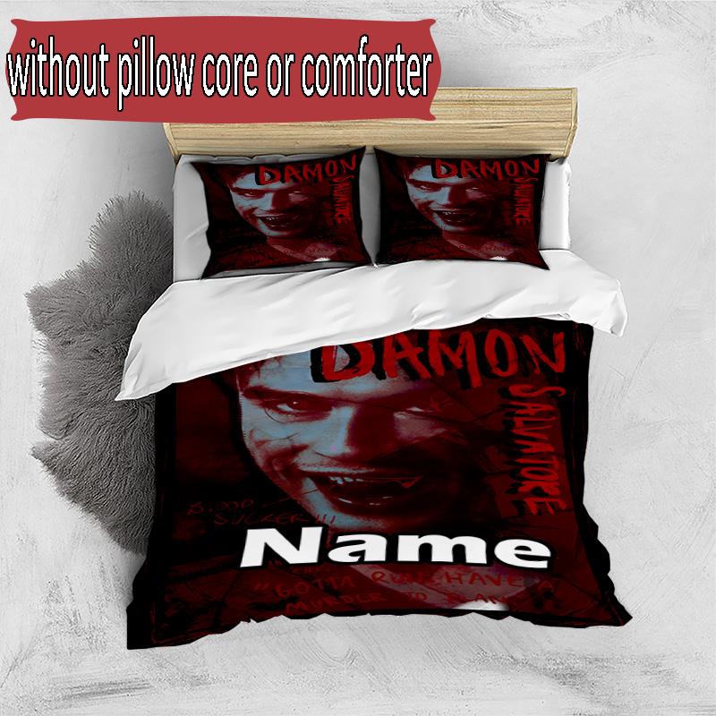 3pcs Duvet Cover Set (1*Duvet Cover + 2*Pillowcase, Without Core), Custom Name Damon Salvatore Pattern Bedding Set, Home Bedroom Decor Gift