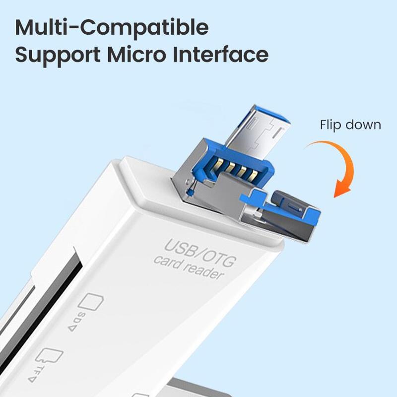 6-в-1 Type C Micro USB Портативный кард-ридер для SD-карт Адаптер для высокоскоростной передачи данных для ПК и ноутбука
