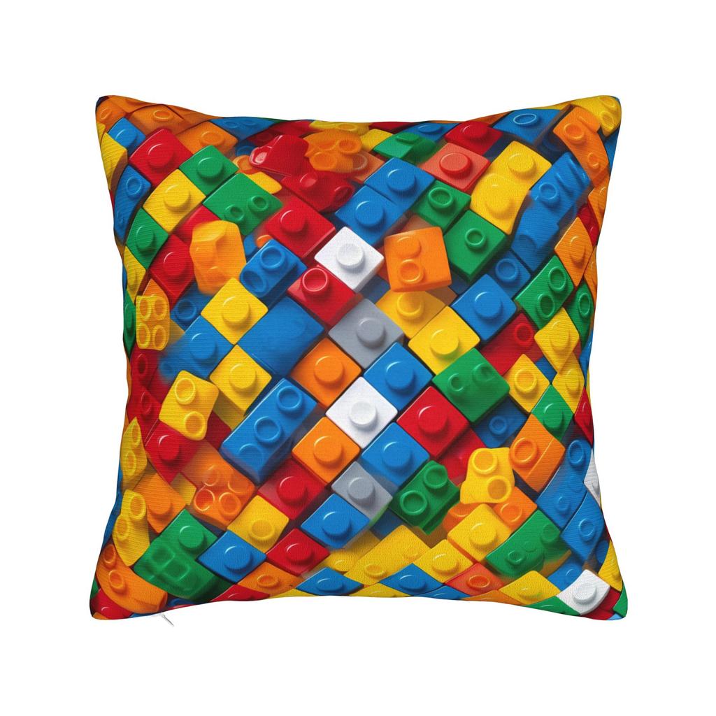 Symmetric Primary Color Building Blocks Pattern Pillow Case Funny Pillow Cover Comfy Pillowcases For Sofa Couch Bed Living Room