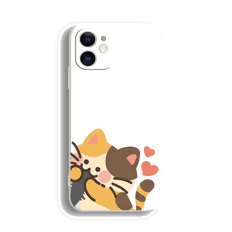Милый чехол для телефона с парой кошек для iPhone 15 14 13 12 11 Pro Max Mini X XR 7 8 SE Plus SE20 Кавайный мультяшный животный пятнистый кошачий чехол
