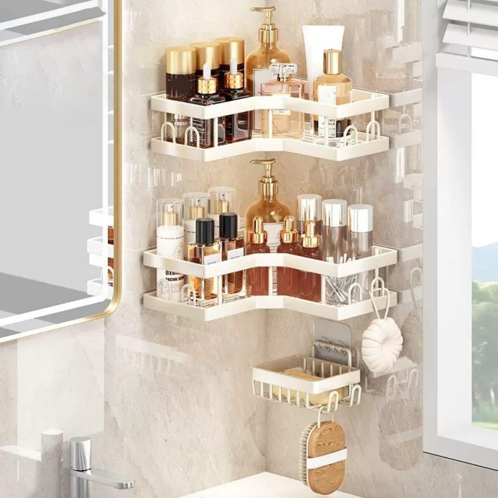 1Pc/3Pcs/5Pcs Carbon Steel Triangle Storage Rack Punch Free Large Capacity Corner Storage Shelf Drainable Wall Mounted