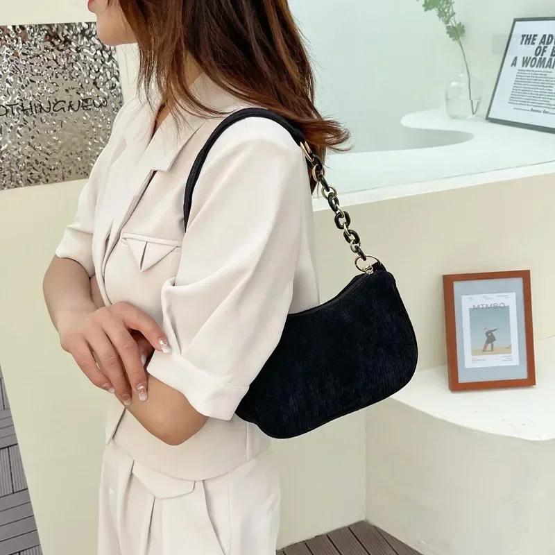 1 шт., модные винтажные женские сумки, вельветовая сумка подмышки, повседневные женские сумки на плечо, однотонная женская сумка на молнии, клатч