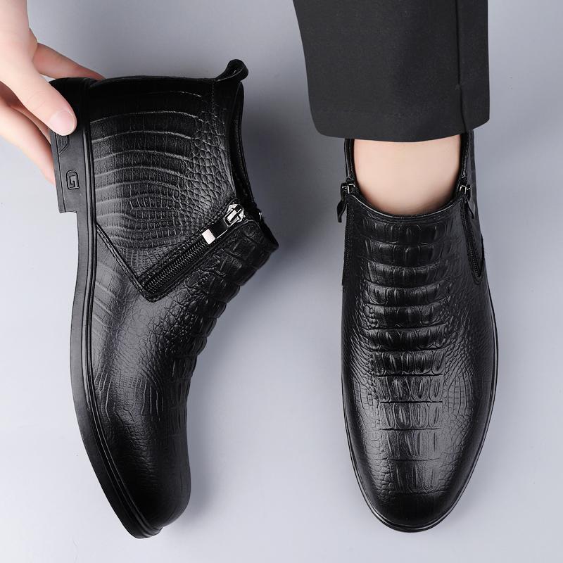 Роскошные брендовые зимние плюшевые мужские ботинки «Челси», кожаные мужские дизайнерские ботильоны, модные повседневные деловые черные ботинки, ковбойские сапоги