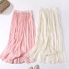 Women Maxi Skirt Elastic Waistband Mid-rise Long Skirt Solid Color Ice Silk A-Line Pleated Skirt Party