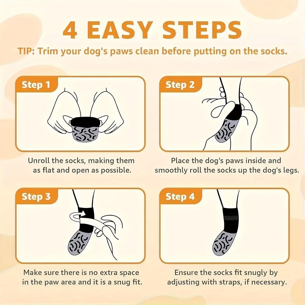 4PCS Anti-Slip Cozy Dog Socks Adjustable Band Pets Knitted Socks Paw Protection Socks Indoor